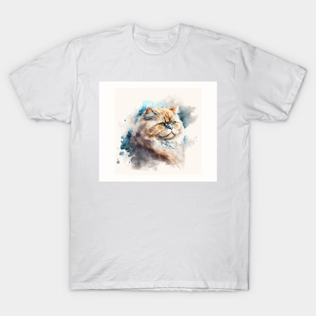 Persian Cat Watercolour Painting T-Shirt by TheArtfulAI